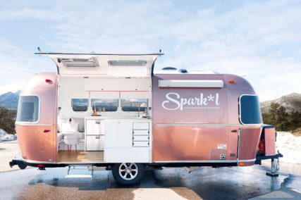 Airstream with open Gull Wing Door